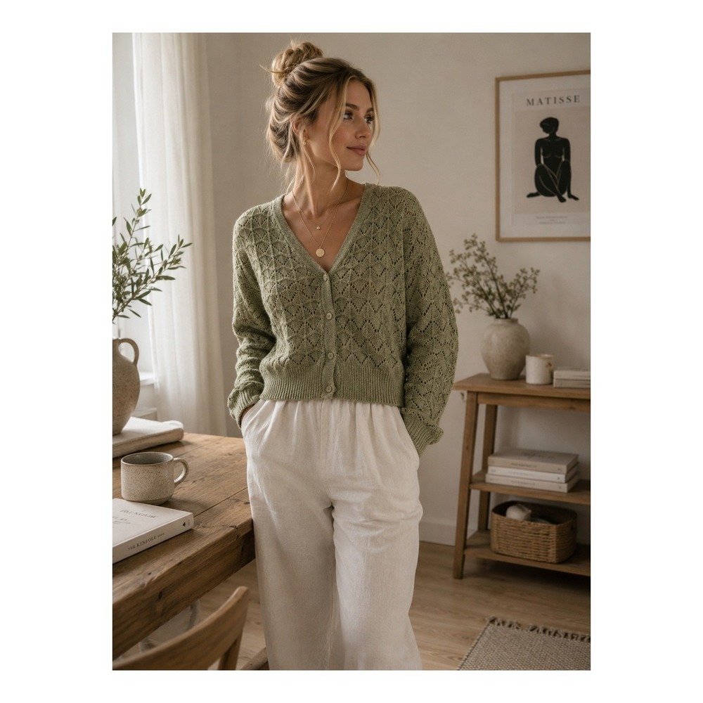 Rhythm Boho Knit Cardigan Earthy Minimalist Coastal Chic Sweater - Picture 3 of 8